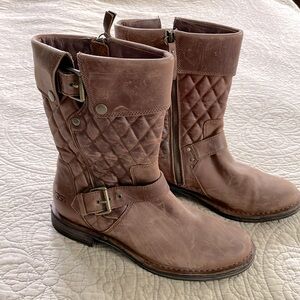 Ugg mid calf brown leather boots